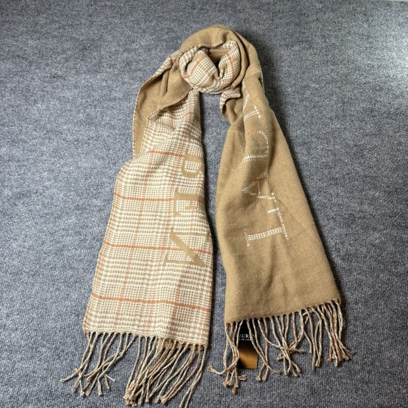 Lauren Ralph Lauren Accessories - Lauren Ralph Lauren Reversible Double Face Logo Jacquard Scarf Fringed Camel